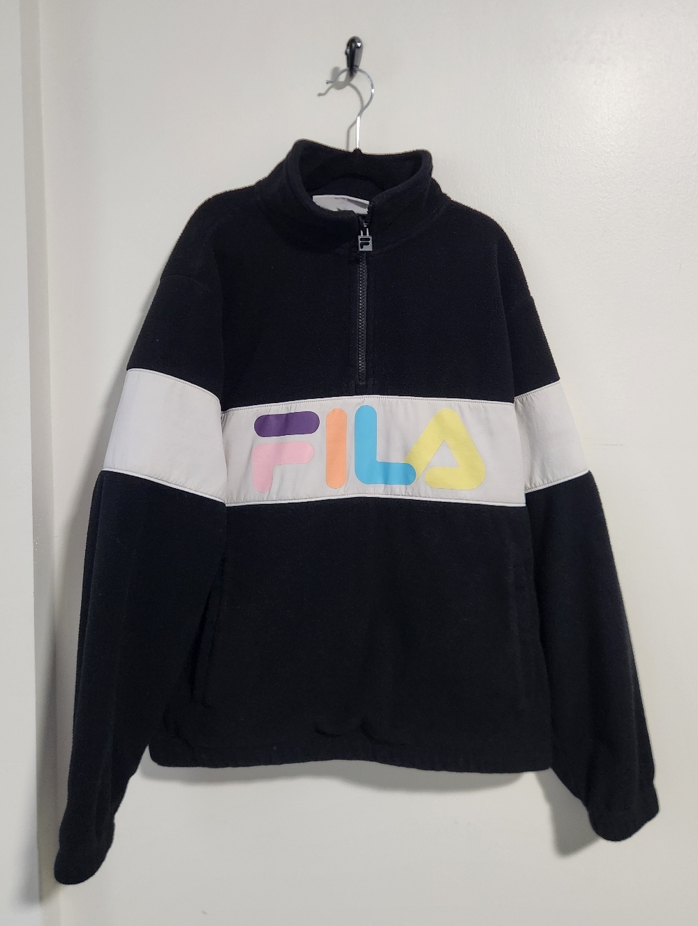 FILA Black Fleece Half-Zip Pullover with Multicolor Logo Size S